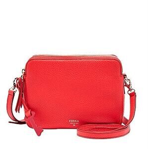 Fossil Sydney Crossbody in Tomato Red Pebbled Leather | Gold Hardware | Classic